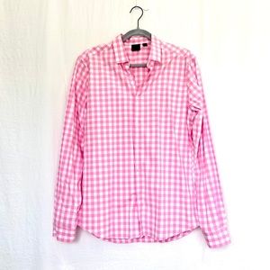 Men’s Pink and White Checkered Button Down Shirt